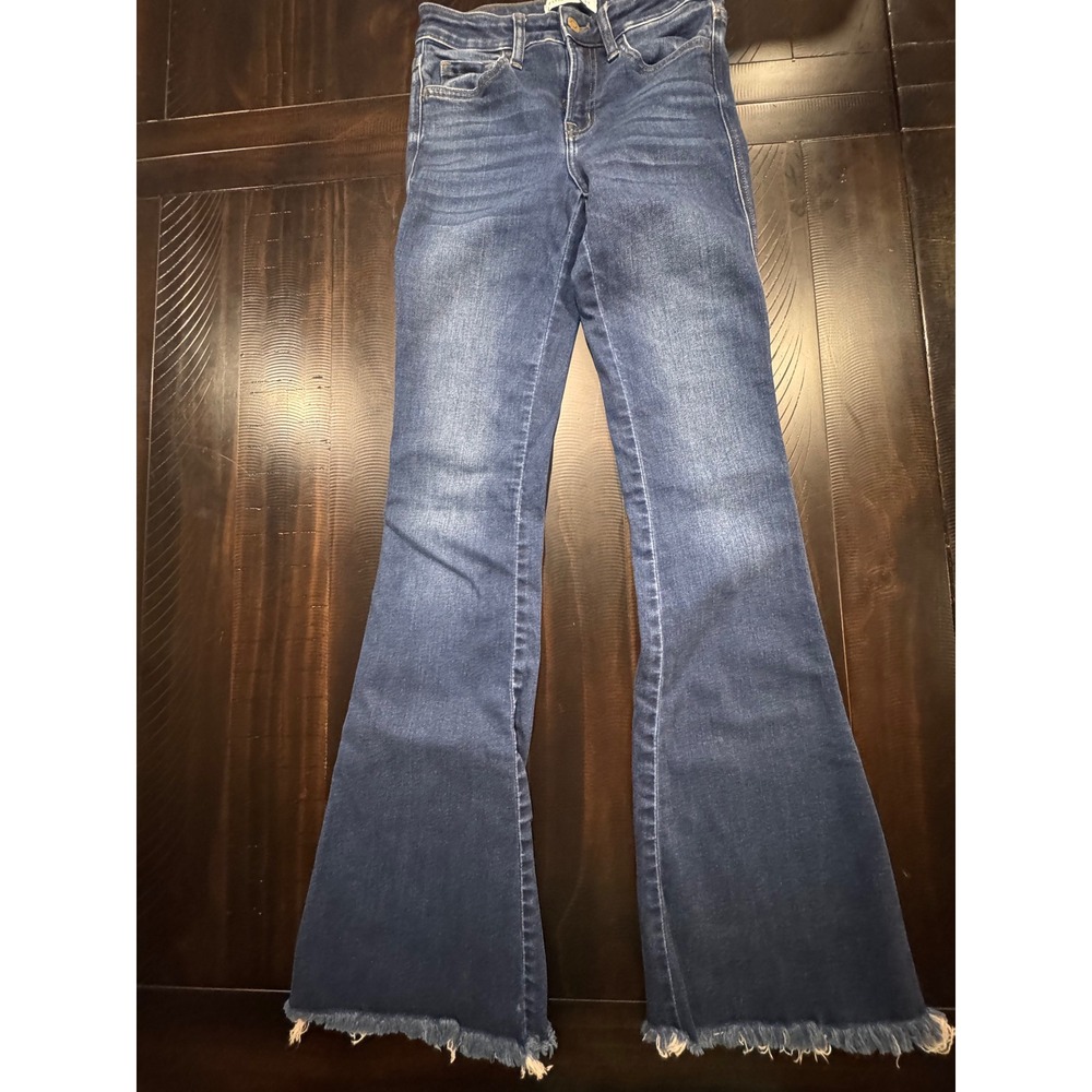 Flying Monkey Mid Rise Flare Jeans Dark Wash Raw Hem Size 25 Y1724L
